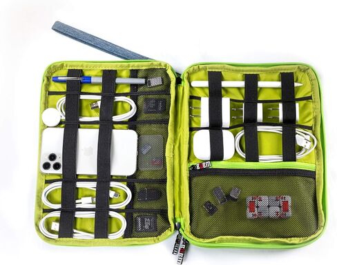 منظم إلكترونيات ثلاثي الطبقات ومنظم سفر للكمبيوتر اللوحي والكابلات والشواحن. مقاس XL يناسب الأجهزة اللوحية بحجم يصل إلى 10 بوصات. (رمادي وبرتقالي ساطع) in Kuwait