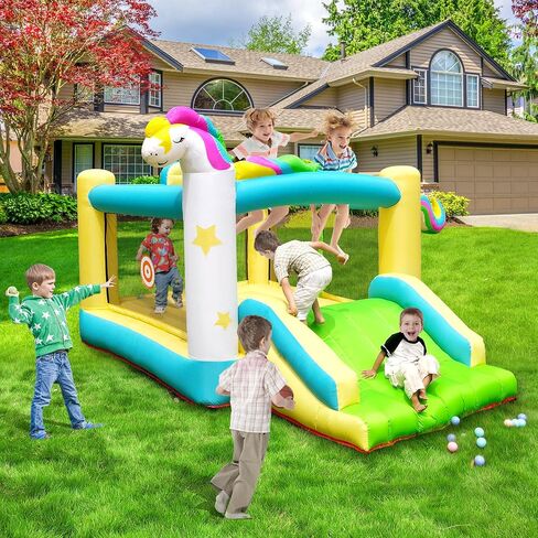 Step4fun Inflatable Bounce House, kids bouncy house for outdoor and indoor great gift for Toddlers with Hoop, Dart Game, Ring toss, Air Blower in Saudi Arabia