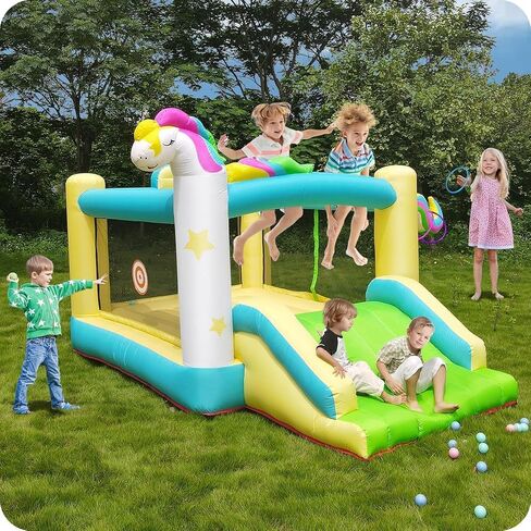 Step4fun Inflatable Bounce House, kids bouncy house for outdoor and indoor great gift for Toddlers with Hoop, Dart Game, Ring toss, Air Blower in Saudi Arabia