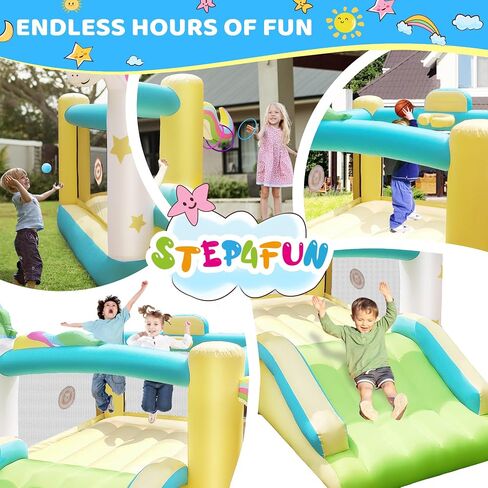 Step4fun Inflatable Bounce House, kids bouncy house for outdoor and indoor great gift for Toddlers with Hoop, Dart Game, Ring toss, Air Blower in Saudi Arabia