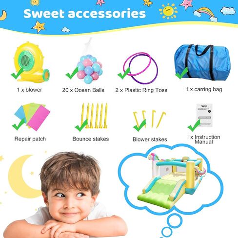 Step4fun Inflatable Bounce House, kids bouncy house for outdoor and indoor great gift for Toddlers with Hoop, Dart Game, Ring toss, Air Blower in Saudi Arabia