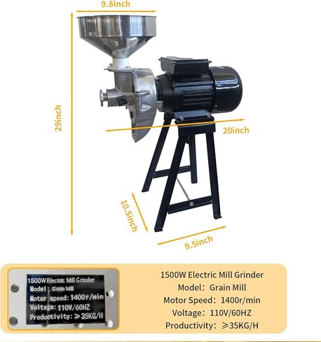 Eachbid 1500W مطحنة الحبوب الكهربائية الجافة والرطبة مطحنة الذرة مع قمع، 2 في 1 سمك تجاري قابل للتعديل مولينو دي ما إليكتريكو الثقيلة الحبوب مطحنة القمح للأرز القهوة تغذية مطحنة الدقيق in Kuwait