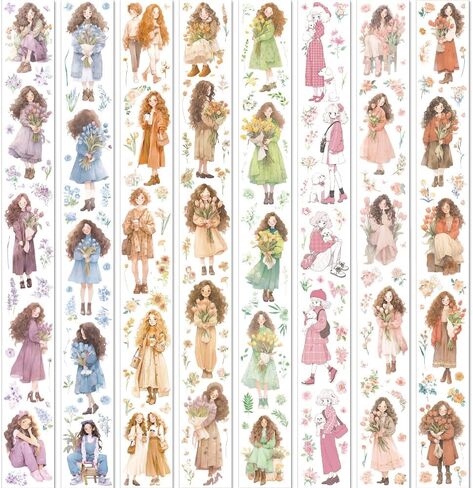 مجموعة شريط واشي 8 لفات، ملصقات زهور للفتيات، شريط PET عتيق مقاوم للماء وشريط واشي عريض، ملصقات مخططة جمالية ذاتية الصنع لمستلزمات سجل القصاصات اليدوية، شريط واشي لطيف للتدوين in Kuwait