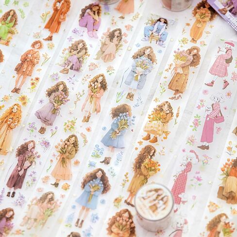 مجموعة شريط واشي 8 لفات، ملصقات زهور للفتيات، شريط PET عتيق مقاوم للماء وشريط واشي عريض، ملصقات مخططة جمالية ذاتية الصنع لمستلزمات سجل القصاصات اليدوية، شريط واشي لطيف للتدوين in Kuwait