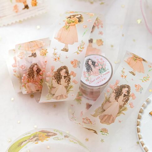 مجموعة شريط واشي 8 لفات، ملصقات زهور للفتيات، شريط PET عتيق مقاوم للماء وشريط واشي عريض، ملصقات مخططة جمالية ذاتية الصنع لمستلزمات سجل القصاصات اليدوية، شريط واشي لطيف للتدوين in Kuwait