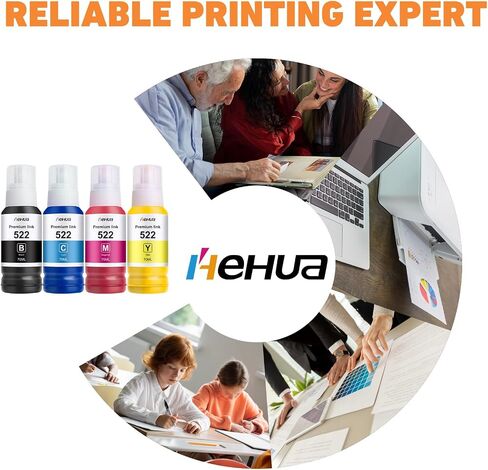 مجموعة زجاجات حبر إعادة التعبئة عالية السعة Hehua 522 متوافقة مع زجاجات إعادة تعبئة الحبر T522 (ليس حبر التسامي) تستخدم لطابعات ET-2710 ET-2720 ET-2800 ET-2803 ET-2810 ET-2820 ET-4700 ET-4800، 4 عبوات in Kuwait