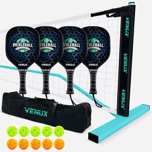 Portable Pickleball Net Set- Professional Pickleball Net System Complete Set 4 Upgraded Paddles 10 Balls + Carrying Bag Steel Metal Frame PE knotless Net Dual PVC Official Regulation Size in Saudi Arabia