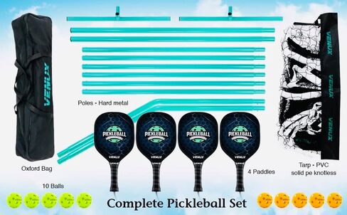 Portable Pickleball Net Set- Professional Pickleball Net System Complete Set 4 Upgraded Paddles 10 Balls + Carrying Bag Steel Metal Frame PE knotless Net Dual PVC Official Regulation Size in Saudi Arabia