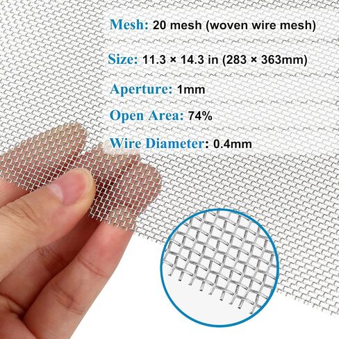 20 Mesh Stainless Steel Mesh Screen 1Pack Woven Wire Mesh 11.3×14.3 inches (283×363mm) for Mesh Screen, No Easily Rust Metal Vent Screen for BBQ, Screen Porch, Floor, Wall, Fireplace Flue in Saudi Arabia