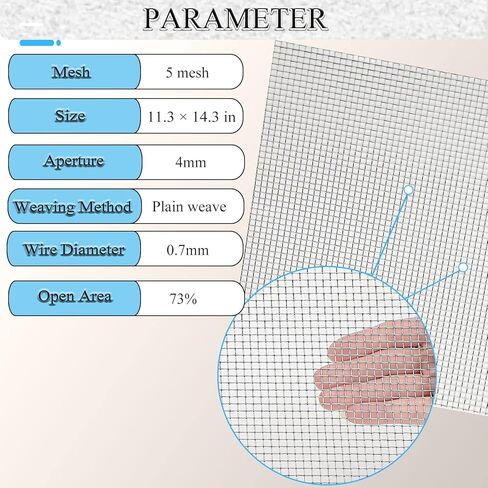 20 شبكة من الفولاذ المقاوم للصدأ شاشة 1 حزمة شبكة سلكية منسوجة 11.3 × 14.3 بوصة (283 × 363 مم) لشاشة شبكية، لا توجد شاشة تهوية معدنية قابلة للصدأ بسهولة للشواء، وشرفة الشاشة، والأرضية، والجدار، ومداخن الموقد in Kuwait