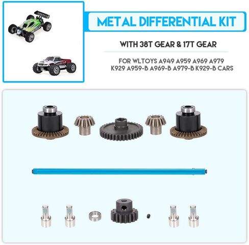 RC Car Metal Differential Kit - 38T & 17T Differential Gears, Drive Shaft, Steering Hub for WLtoys A949/A959/A969/A979/K929/A959-B/A969-B/A979-B/K929-B RC Car in Saudi Arabia