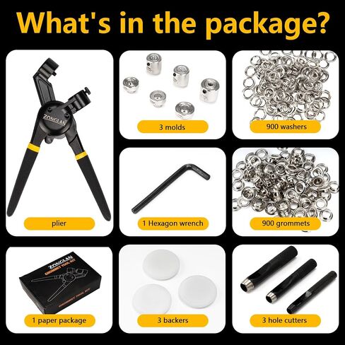 Heavy Duty Grommet Tool Kit of 1/2" 5/16" and 3/8",Multi Size Handheld Eyelet Tool Plier Rivet Press with 900 pcs Silver Grommets for Tarp Leather Fabric in Saudi Arabia