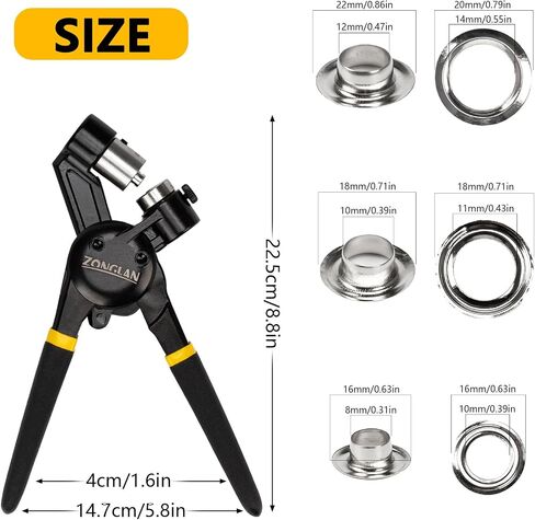 Heavy Duty Grommet Tool Kit of 1/2" 5/16" and 3/8",Multi Size Handheld Eyelet Tool Plier Rivet Press with 900 pcs Silver Grommets for Tarp Leather Fabric in Saudi Arabia
