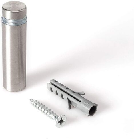 Stainless Steel Standoff 1/2 Inch Diameter x 1-1/2 Inch Barrel Length Brushed Finish for PVC, Glass and Acrylic Sign Stand Off Wall Anchors and Screws 2 Piece Small Sign Pack in Saudi Arabia