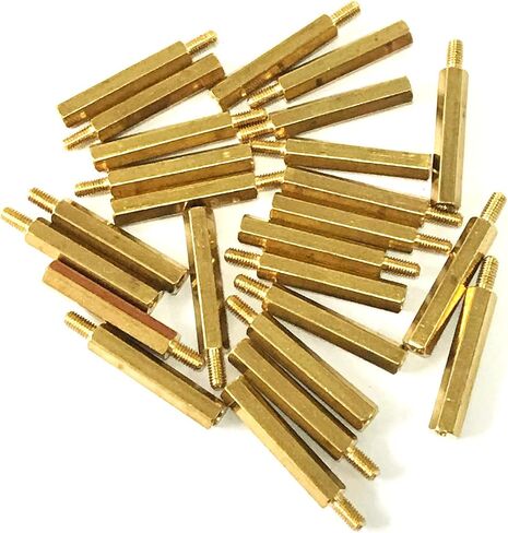M3 x 30mm,6mm Male to Female Thread Brass Hex Standoff Spacer Screws PCB Pillar Pack of 25,Gold in Saudi Arabia