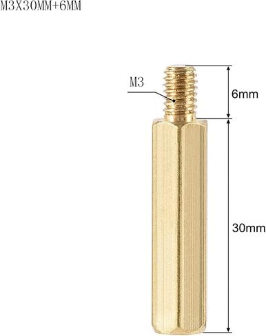 M3 x 30mm,6mm Male to Female Thread Brass Hex Standoff Spacer Screws PCB Pillar Pack of 25,Gold in Saudi Arabia