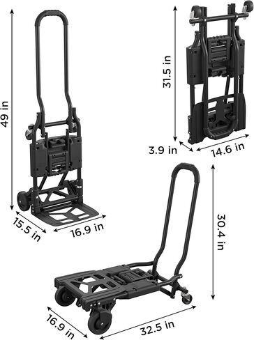 COSCO 12223BLK1E Shifter 2 في 1 شاحنة/عربة يدوية قابلة للطي مع لوحة كبيرة لأصابع القدم، أسود in Kuwait