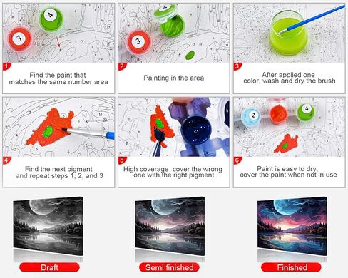 Paint by Numbers for Adults Abstract Paint by Numbers Kit Moon Landscape Canvas Art DIY Paint by Numbers for Adults Kids Paint by Numbers for Adults Beginner Home Decoration Wall Art 16x20 in in Saudi Arabia