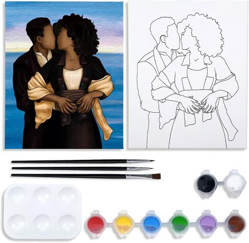 مجموعة لوحات قماشية مرسومة مسبقًا للرسم للبالغين من الأزواج الطلاء ومستلزمات حفلات الشرب موضوع الحب للزوجين والأنشطة الليلية، هدية عيد الحب (8 × 10) (8 × 10 بوصة) in Kuwait