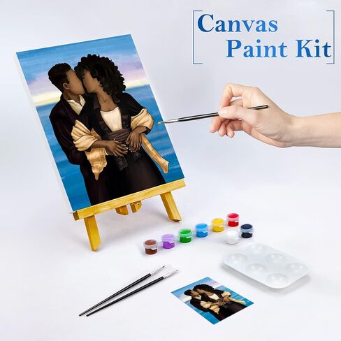 مجموعة لوحات قماشية مرسومة مسبقًا للرسم للبالغين من الأزواج الطلاء ومستلزمات حفلات الشرب موضوع الحب للزوجين والأنشطة الليلية، هدية عيد الحب (8 × 10) (8 × 10 بوصة) in Kuwait