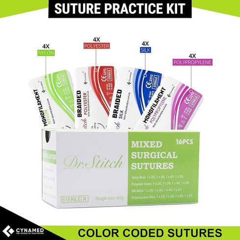 مجموعة تدريبات الخياطة لطلاب الطب - تتضمن مجموعة أدوات الخياطة مجموعة أدوات، ووسادة خياطة كبيرة من السيليكون مع جروح مقطوعة مسبقًا، وخيوط خياطة مختلطة مع إبر (مجموعة أدوات تدريب مكونة من 43 قطعة) in Kuwait