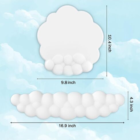 Ergonomic Mouse Pad with Wrist Rest and Cloud Keyboard Wrist Rest, Gel Mousepad and Wrist Rest for Computer Keyboard, Pain Relief, Non-Slip PU Base, Mouse and Keyboard Pad for Gaming, Office, White in Kuwait