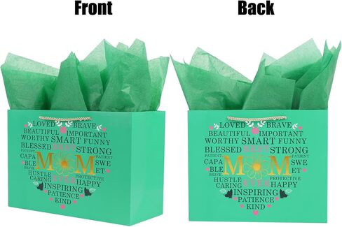 Large Gift Bag with Wrapping Tissue for Mother Day 12.6" Flower Heart - Best Mom in Saudi Arabia
