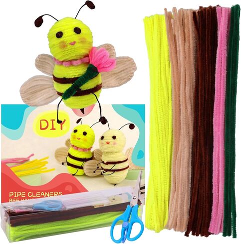 Bee Pipe Cleaners, 120 PCS Pipe Cleaners Crafts with Step-by-Step Instruction Chenille Stems for Art and Craft Projects, Pipe Cleaners Chenille Stems Creative DIY Decorations in Kuwait