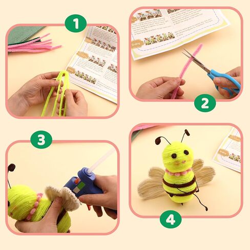 Bee Pipe Cleaners, 120 PCS Pipe Cleaners Crafts with Step-by-Step Instruction Chenille Stems for Art and Craft Projects, Pipe Cleaners Chenille Stems Creative DIY Decorations in Kuwait