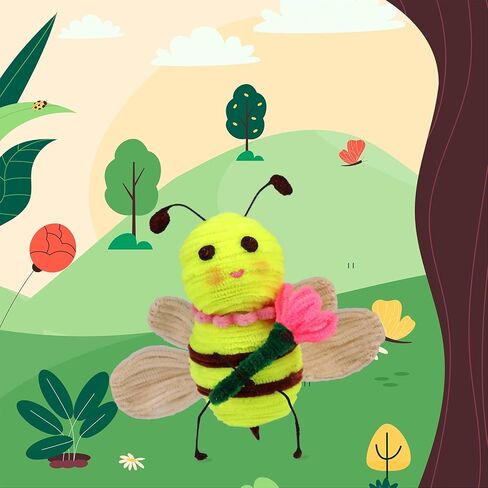 Bee Pipe Cleaners, 120 PCS Pipe Cleaners Crafts with Step-by-Step Instruction Chenille Stems for Art and Craft Projects, Pipe Cleaners Chenille Stems Creative DIY Decorations in Kuwait