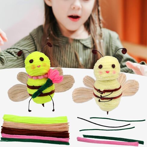 Bee Pipe Cleaners, 120 PCS Pipe Cleaners Crafts with Step-by-Step Instruction Chenille Stems for Art and Craft Projects, Pipe Cleaners Chenille Stems Creative DIY Decorations in Kuwait