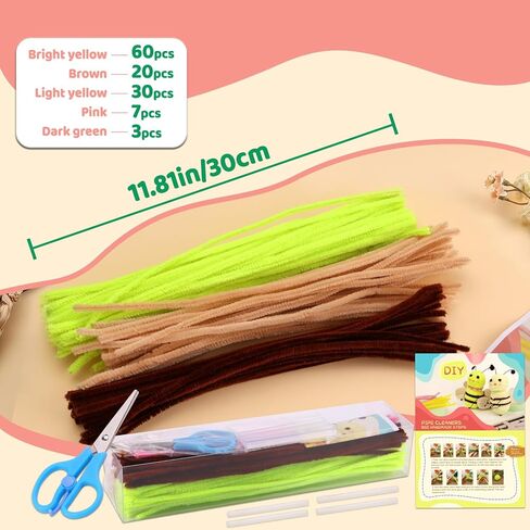 Bee Pipe Cleaners, 120 PCS Pipe Cleaners Crafts with Step-by-Step Instruction Chenille Stems for Art and Craft Projects, Pipe Cleaners Chenille Stems Creative DIY Decorations in Kuwait