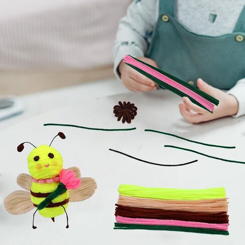 Bee Pipe Cleaners, 120 PCS Pipe Cleaners Crafts with Step-by-Step Instruction Chenille Stems for Art and Craft Projects, Pipe Cleaners Chenille Stems Creative DIY Decorations in Kuwait