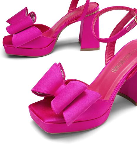 DREAM PAIRS Women's Platform Chunky Heels Fashion Bowknots High Block Square Toe Dress Sandals for Wedding Bridal Party in Saudi Arabia