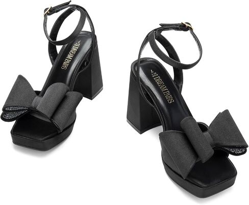 DREAM PAIRS Women's Platform Chunky Heels Fashion Bowknots High Block Square Toe Dress Sandals for Wedding Bridal Party in Saudi Arabia