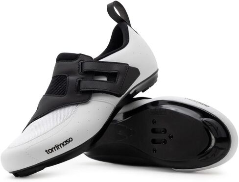 حذاء Tommaso Veloce 100 للرجال لركوب الدراجات، خفيف الوزن للترياتلون، الطريق، حذاء وحزمة ركوب الدراجات في الأماكن المغلقة، مظهر SPD دلتا أبيض، أسود in Kuwait