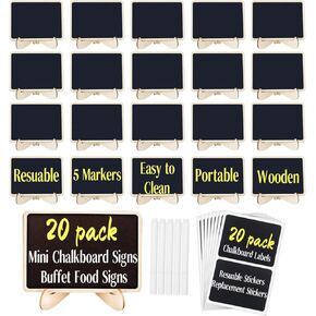 20 حزمة Mini Chalkboard Signs مع Stake Stand ، وعلامات الطعام الخشبية القابلة لإعادة الاستخدام لبوفيه الحفلات ، وملصقات السبورة لحفل الزفاف ، وأرقام الطاولة ، وبطاقات مكان العلامات (5 علامات و 20 ملصقًا) in Kuwait