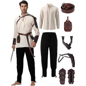 Renaissance Medieval Costume for Men - 8 Pcs Pirate Outfit Set, Halloween Costume with Viking Belt in Kuwait
