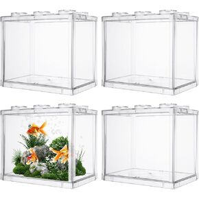 4PCS Plastic Small Betta Fish Tank, 0.6 Gallon Stackable Fish Bowl, Cube Fish Aquarium Tank for Shrimp, Turtle, Small Crab (Black) in Kuwait