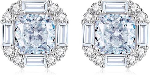 925 Sterling Silver Diamond Earrings for Women,Sqare 4CT/Pair 7MM*7MM Lab Simulation Diamond Stud Earrings Hypoallergenic Perfect Jewelry Gifts in Saudi Arabia