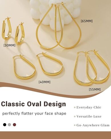 925 Sterling Silver Hoop Earrings for Women Hypoallergenic Oval Sterling Silver Hoop Earrings Large Silver Hoops Earring Lightweight Thick Silver Hoops Earrings for Women 30/40/55/65MM in Saudi Arabia