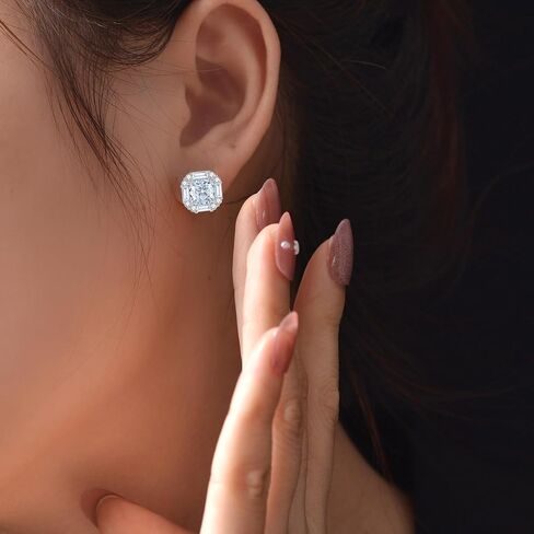 925 Sterling Silver Diamond Earrings for Women,Sqare 4CT/Pair 7MM*7MM Lab Simulation Diamond Stud Earrings Hypoallergenic Perfect Jewelry Gifts in Saudi Arabia