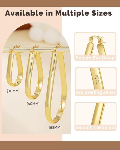 925 Sterling Silver Hoop Earrings for Women Hypoallergenic Oval Sterling Silver Hoop Earrings Large Silver Hoops Earring Lightweight Thick Silver Hoops Earrings for Women 30/40/55/65MM in Saudi Arabia