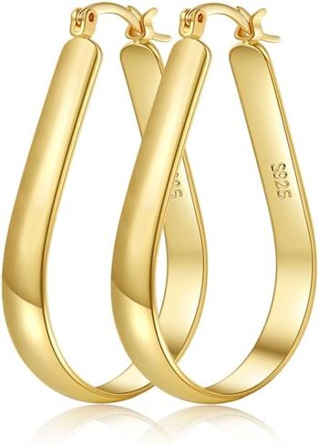 925 Sterling Silver Hoop Earrings for Women Hypoallergenic Oval Sterling Silver Hoop Earrings Large Silver Hoops Earring Lightweight Thick Silver Hoops Earrings for Women 30/40/55/65MM in Saudi Arabia