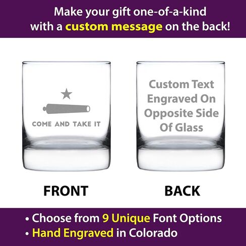 Come and Take It Texas Flag Whiskey Rocks Glass Gift for Men & Women - 10.25 oz Glassware - Barware Decor for Texans in Saudi Arabia