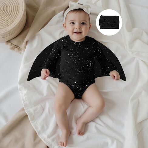 Toddler Baby Girl Bat Halloween Costume Bat Wing Long Sleeve Romper with Headband Set Newborn Cosplay Party Outfit in Saudi Arabia