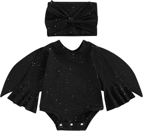 Toddler Baby Girl Bat Halloween Costume Bat Wing Long Sleeve Romper with Headband Set Newborn Cosplay Party Outfit in Saudi Arabia