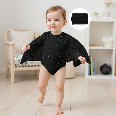 Toddler Baby Girl Bat Halloween Costume Bat Wing Long Sleeve Romper with Headband Set Newborn Cosplay Party Outfit in Saudi Arabia