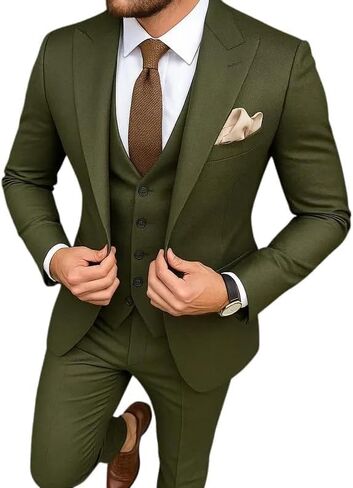 Men Suit Olive Green 3 Piece Formal Fashion Party Wear Wedding Groomsmen Dinner Prom Suits in Saudi Arabia
