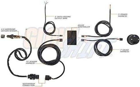 GlowShift Black 7 Color Enalog Edele Handband Air/Fuel Gauge AFR - يشمل مستشعر الأكسجين ، إخراج تسجيل البيانات واللحام - الاتصال الأسود - عدسة واضحة - 2-1/16 "52 مم in Saudi Arabia